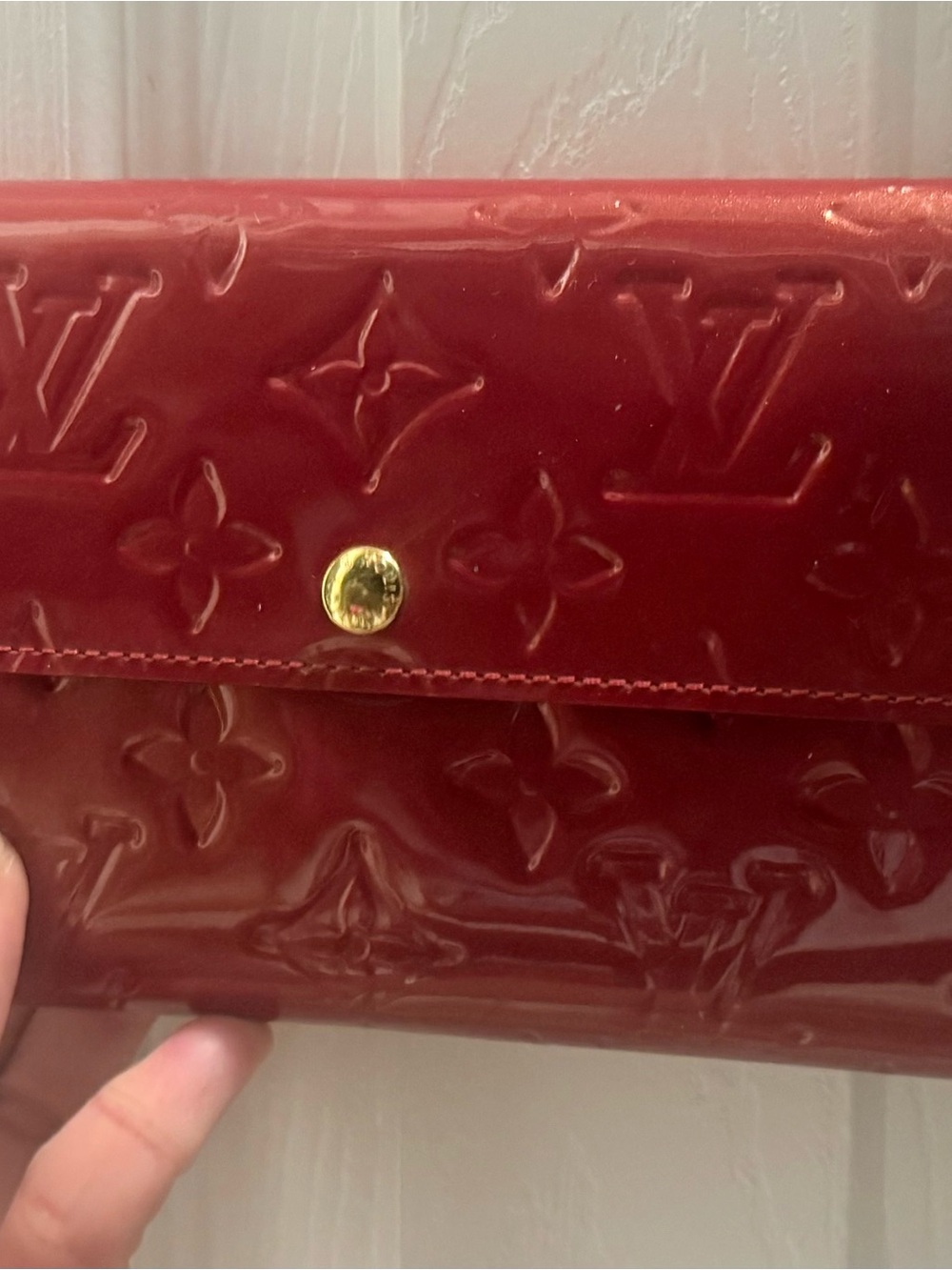 Louis Vuitton Burgundy Vernis Monogram Continental Wallet with Gold Snap